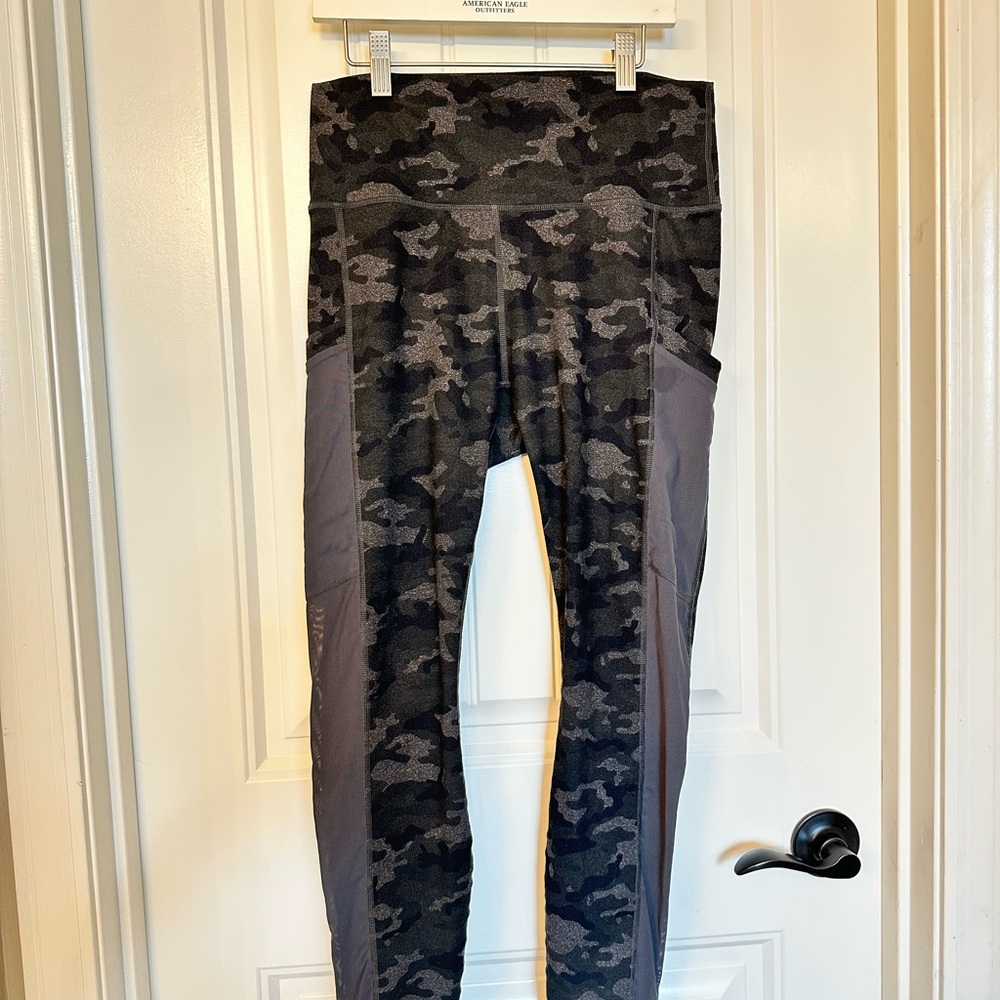 Fabletics Powerhold Camouflage Leggings with Mesh Side Panels